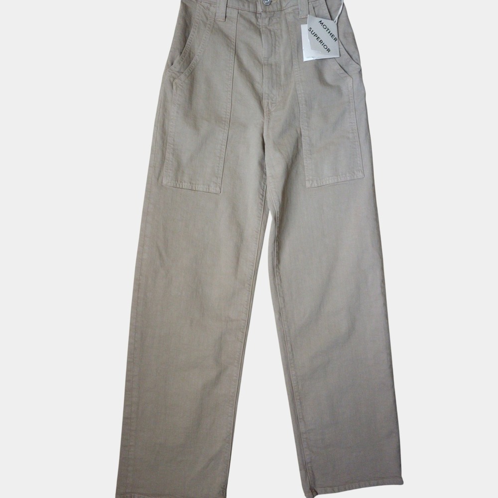 Mother Superior Utility Pants Women 24 Tan Khaki High Waist Wide Leg 10074-1085